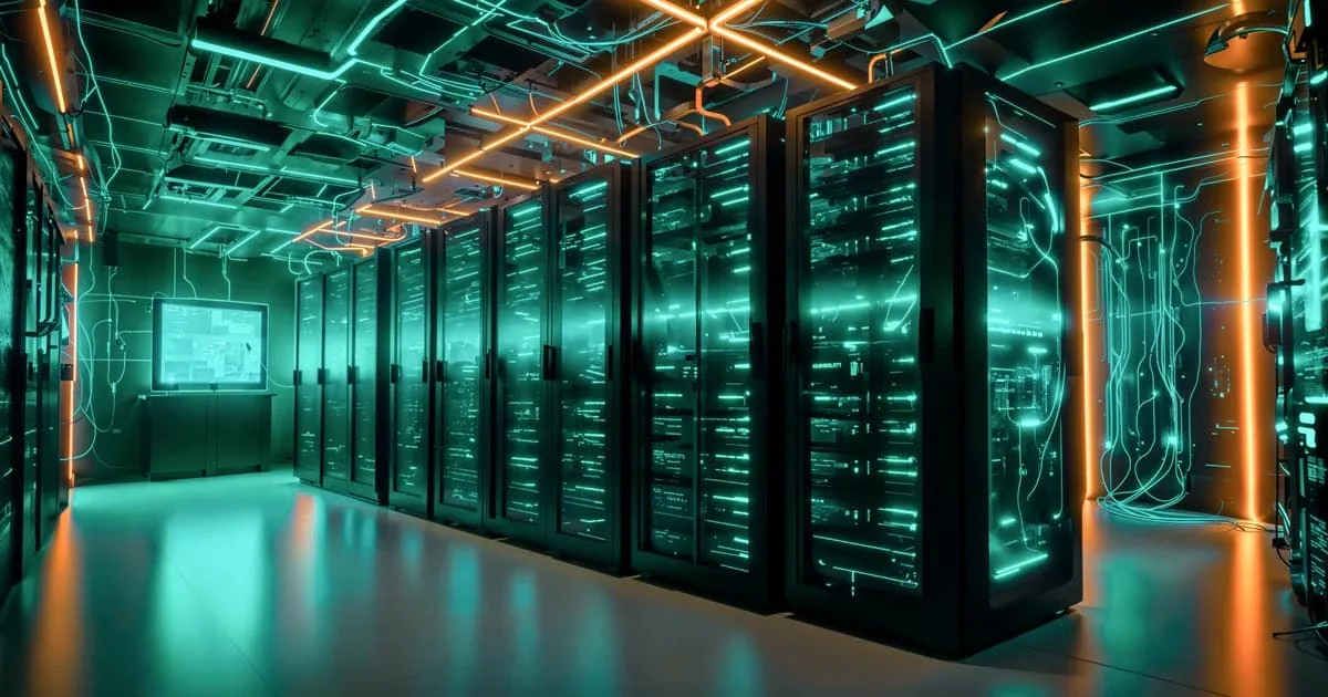 Sala server con illuminazione verde